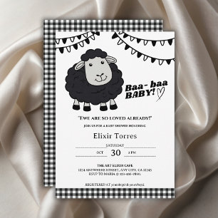 Invitation Baby shower d'agneau noir Kawaii