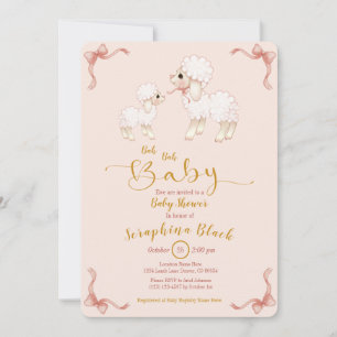 Invitation Baby shower d'agneau rose Fille