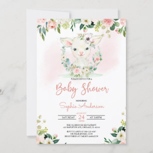 Invitation Baby shower d'agneau rose floral