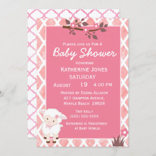 Invitation Baby shower d'agneau rose floral