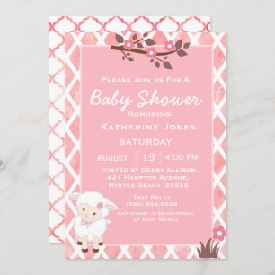 Invitation Baby shower d'agneau rose floral