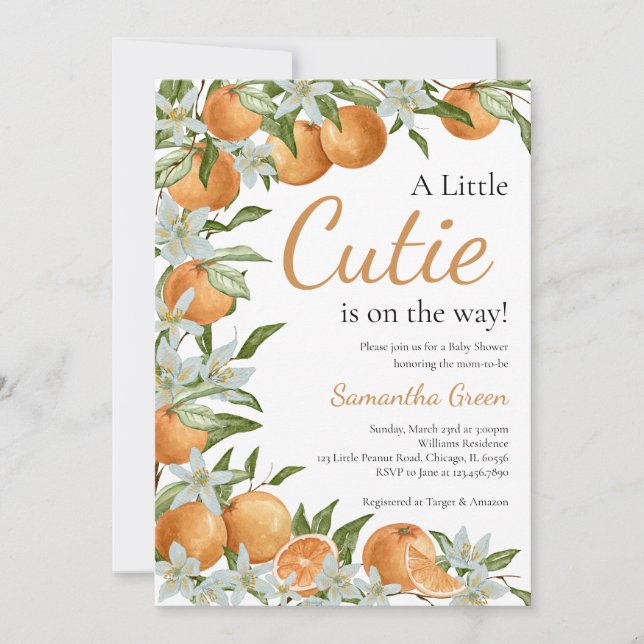 Invitation Baby shower d'agrumes orange neutre pour les femme (Devant)