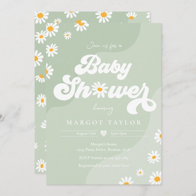 Invitation Baby shower Daisy Boho Hippy Vibes Baby shower (Devant / Derrière)