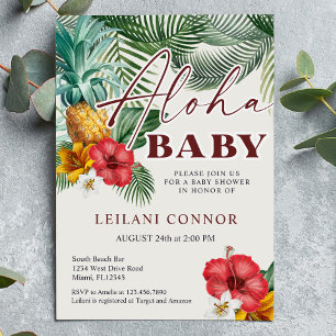 Invitation Baby shower d'Aloha à ananas hawaïen tropical
