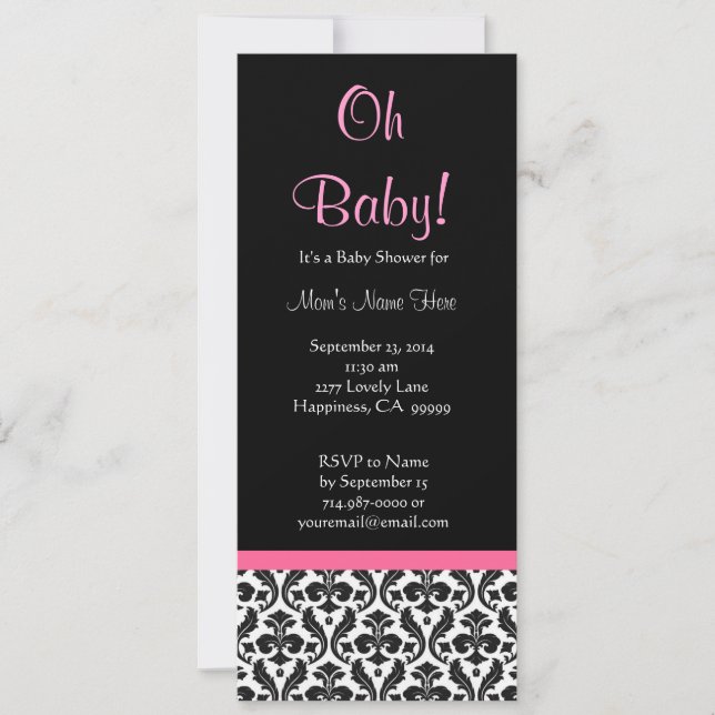 Invitation Baby shower Damas à plumes blanches noires (Devant)