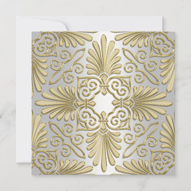 Invitation Baby shower Damas Gold White Art Déco (Devant)