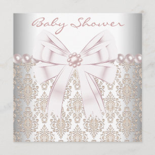 Invitation Baby Shower Damask Perle Rose
