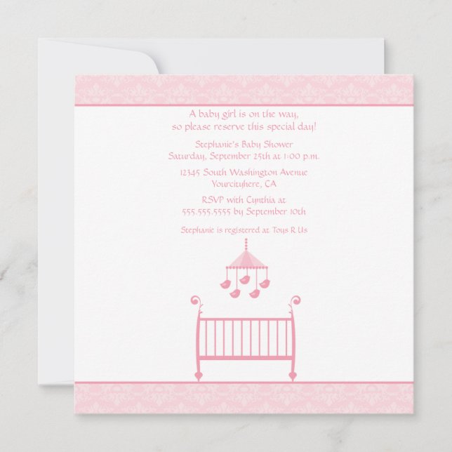 Invitation baby shower damassé chic et branché (Devant)