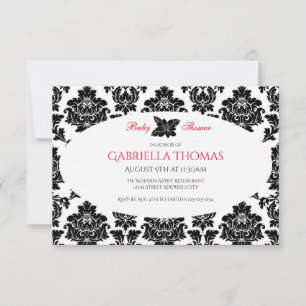 Invitation Baby Shower - Damassé Noir & Fleur - 3x
