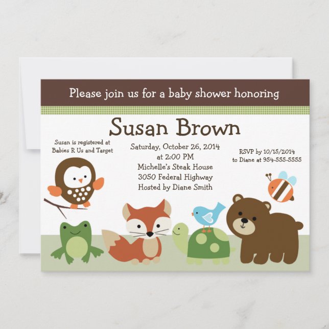 Invitation Baby shower d'amis des animaux forestie (Devant)