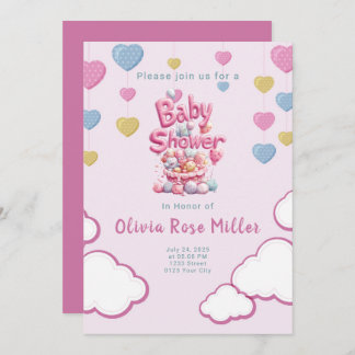 Invitation Baby shower d'amour rose