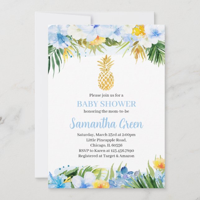 Invitation Baby shower d'ananas (Devant)