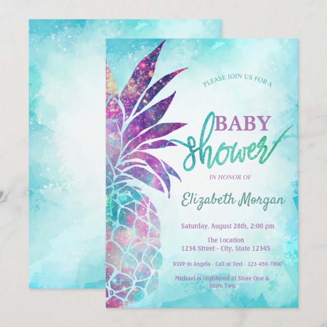 Invitation Baby shower d'ananas adorable (Devant / Derrière)