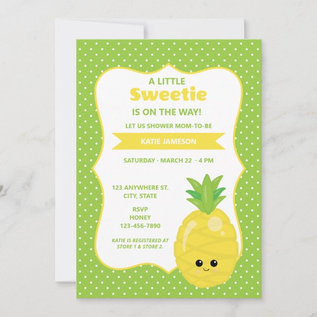 Invitation Baby shower d'ananas doux Little Sweetie (Devant)