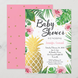 Invitation Baby shower d'ananas en or, Tropical