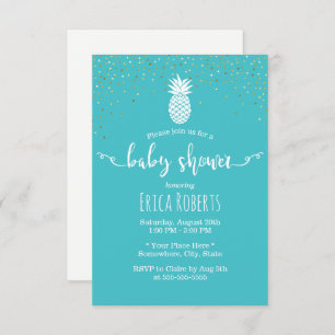Invitation Baby shower d'ananas tropical Turquoise moderne