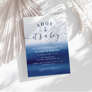 Invitation baby shower d'ancrage bleu aquarelle