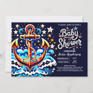 Invitation Baby shower d'Ancre bleu du garçon nautique