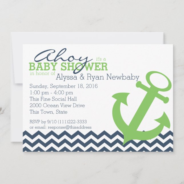 Invitation Baby shower d'Ancre Nautical Zigzag (Devant)