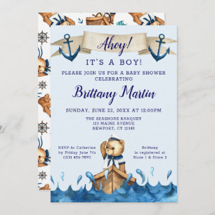Invitation Baby shower d'Ancre nautique bleu