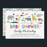 Invitation Baby shower d'animaux africains<br><div class="desc">Une ménagerie d'animaux africains et des couleurs vives et joyeuses font de cette invitation baby shower une façon joyeuse et amusante de célébrer la future maman avec une célébration safari neutre par genre. Personnalisez tout le texte avec vos détails pour une invitation douillette personnalisée. Le dossier à motifs correspondant peut...</div>