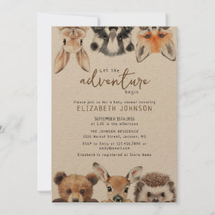 Invitation Baby shower d'animaux boisés de la forêt rustique