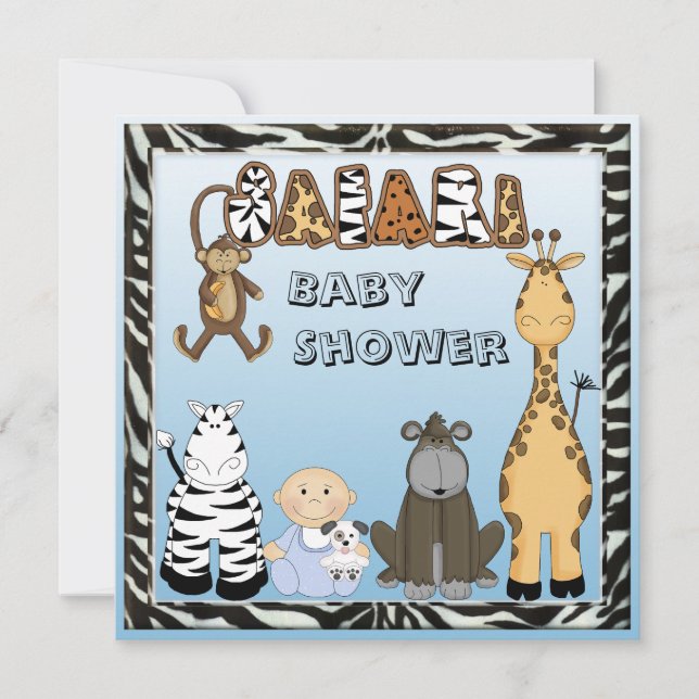 Invitation Baby shower d'animaux de bébé et de safari (Devant)
