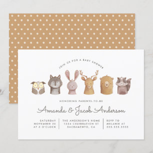 Invitation Baby shower d'animaux de bois de couleur pâle