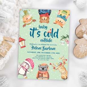 Invitation Baby shower d'animaux de bois d'hiver très élégant