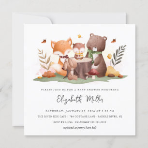 Invitation Baby shower d'animaux de bois doux