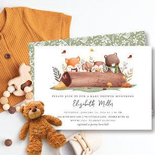 Invitation Baby shower d'animaux de bois doux