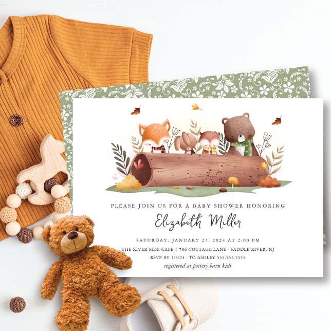 Invitation Baby shower d'animaux de bois doux (Créateur téléchargé)