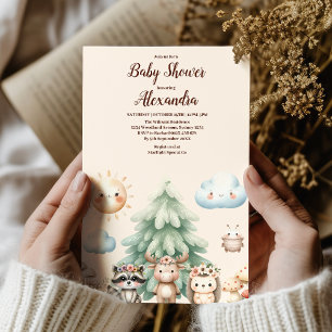 Invitation Baby shower d'animaux de bois doux