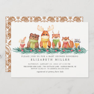 Invitation Baby shower d'animaux de bois doux d'hiver