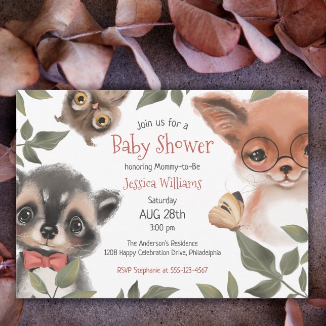 Invitation Baby shower d'animaux de bois mignons (Créateur téléchargé)