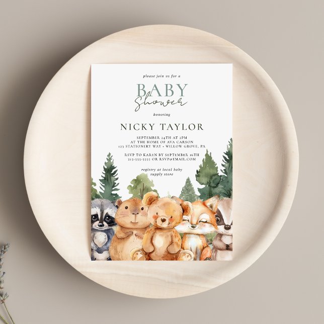 Invitation Baby shower d'animaux de bois mignons Boho (Créateur téléchargé)