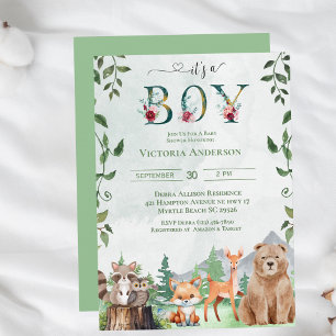 Invitation Baby shower d'animaux de bois mignons Boy
