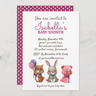 Invitation Baby shower d'animaux de couleur d'eau douce