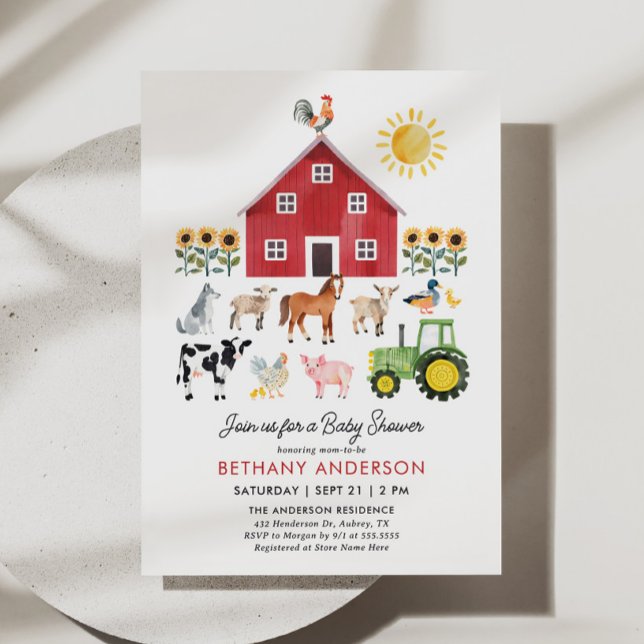 Invitation Baby shower d'animaux de ferme Barnyard (Créateur téléchargé)