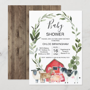 Invitation Baby shower d'animaux de ferme de la ferme Red Bar