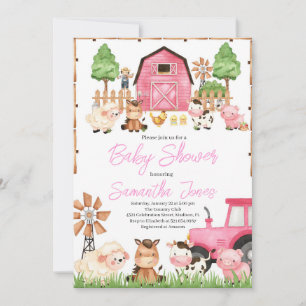 Invitation Baby shower d'animaux de ferme roses