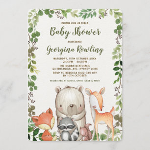Invitation Baby shower d'animaux de forêt de région boisée de