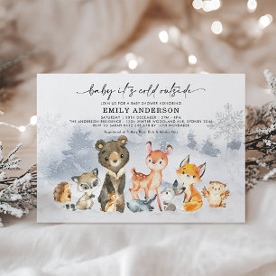 Invitation Baby shower d'animaux de forêt hivernal Frosty