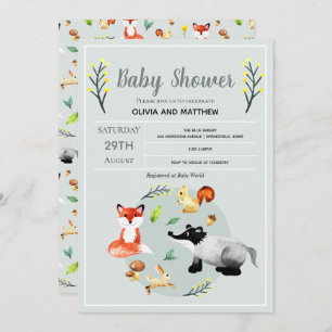 Invitation Baby shower d'animaux de forêt rustique