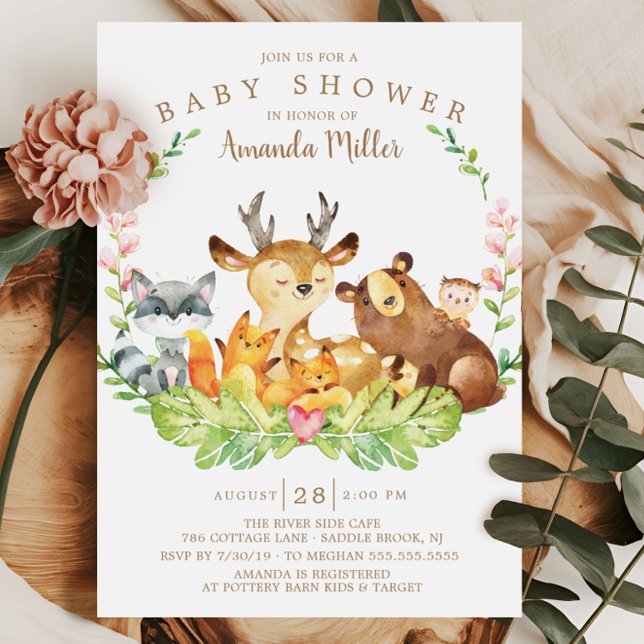 Invitation Baby shower d'animaux de forêt rustique doux (Créateur téléchargé)