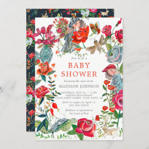 Invitation baby shower d'animaux de jardin rose à fleurs