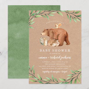 Invitation Baby shower d'animaux de la forêt de Kraft Woodlan
