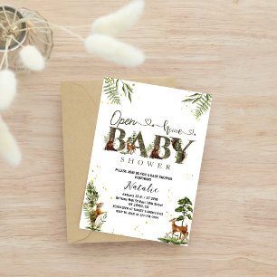 Invitation baby shower d'animaux de la forêt de la maison ouv