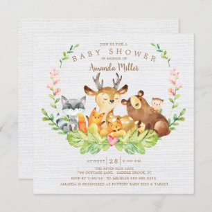 Invitation Baby shower d'animaux de la forêt douce