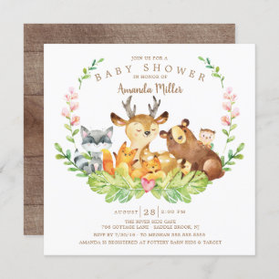 Invitation Baby shower d'animaux de la forêt douce